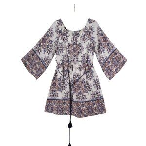 Vintage Bohemian Floral Rwish4u Bell Sleeve Tunic Dress Size XL